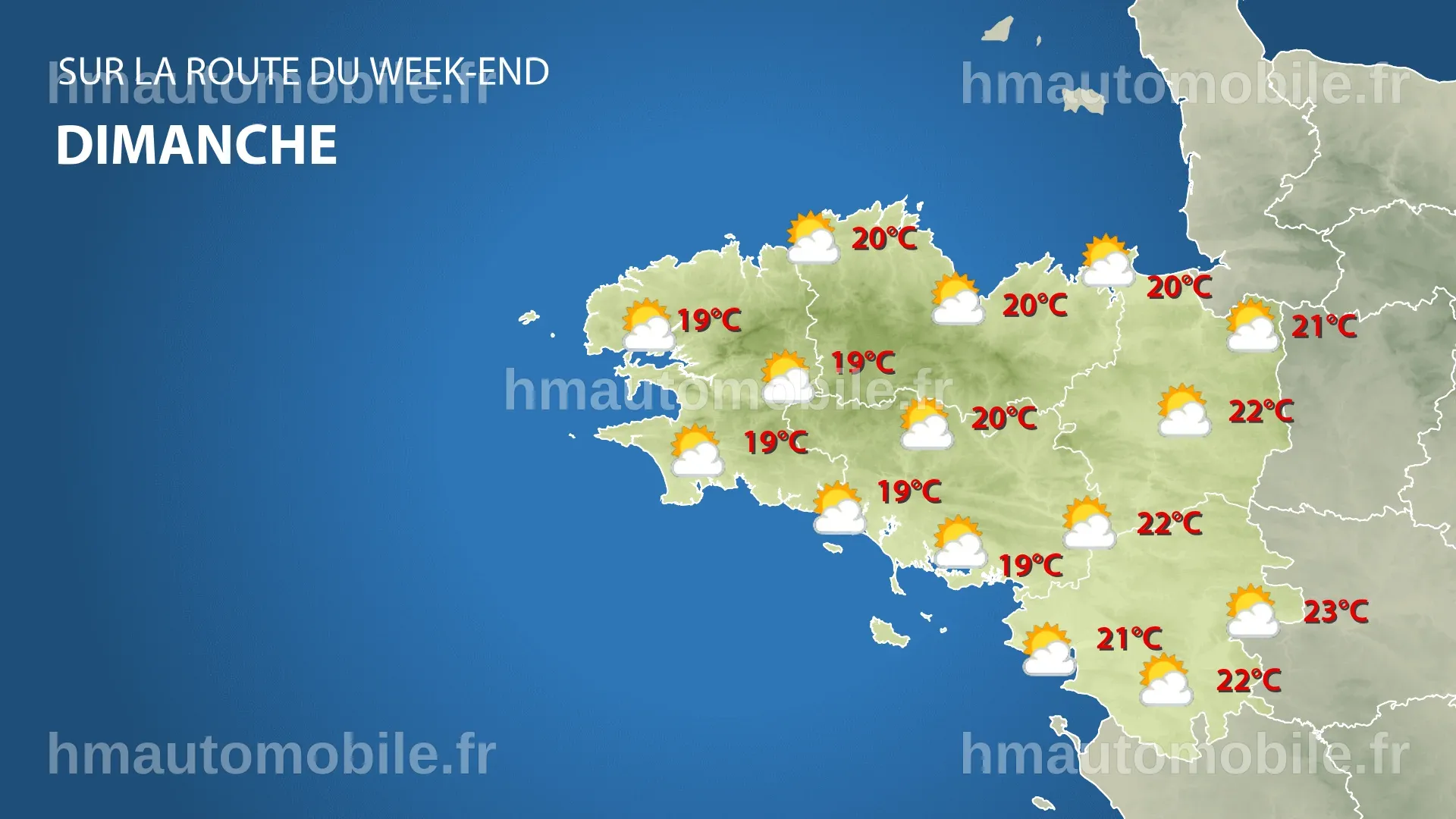 Prévisions météo du week-end : ciel dégagé et températures fraîches, avec des images de paysages ensoleillés.