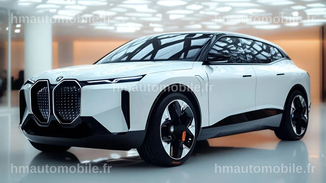 Une voiture de luxe BMW sur une route, symbolisant l'innovation.