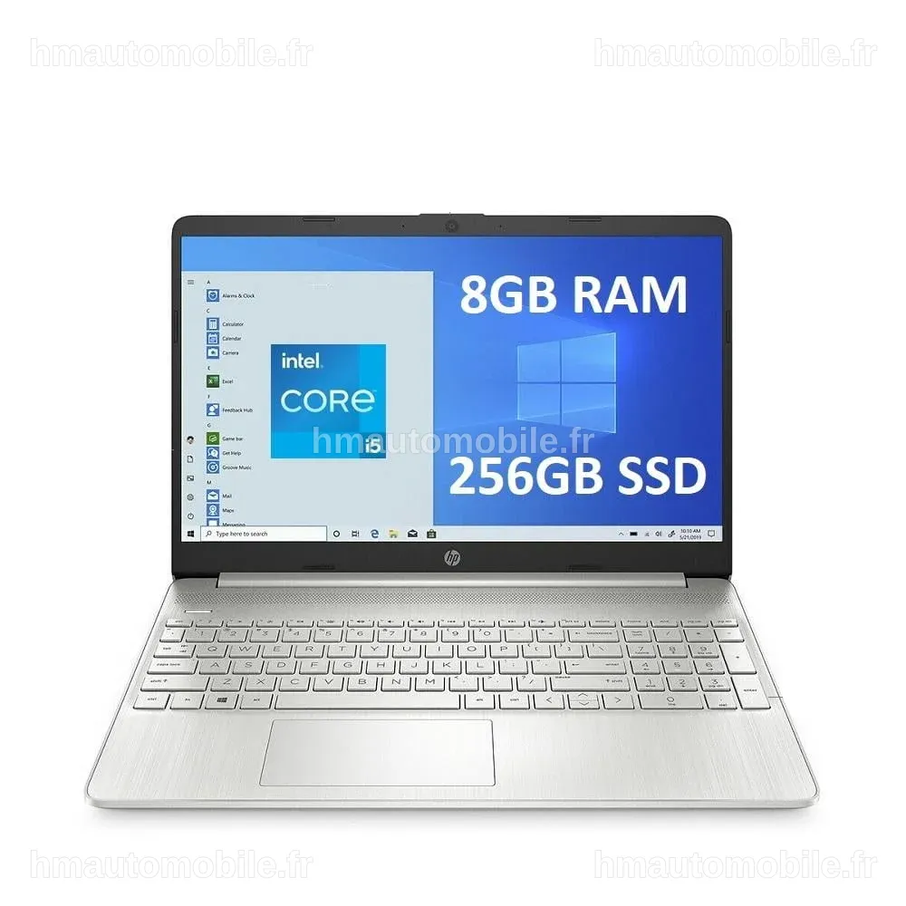 Ordinateur portable HP avec processeur Intel, utilisé pour des réunions en ligne.